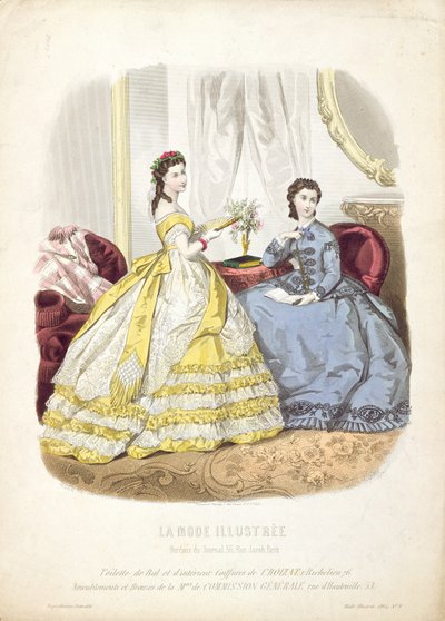 Fashion plate showing ballgowns, illustration from 